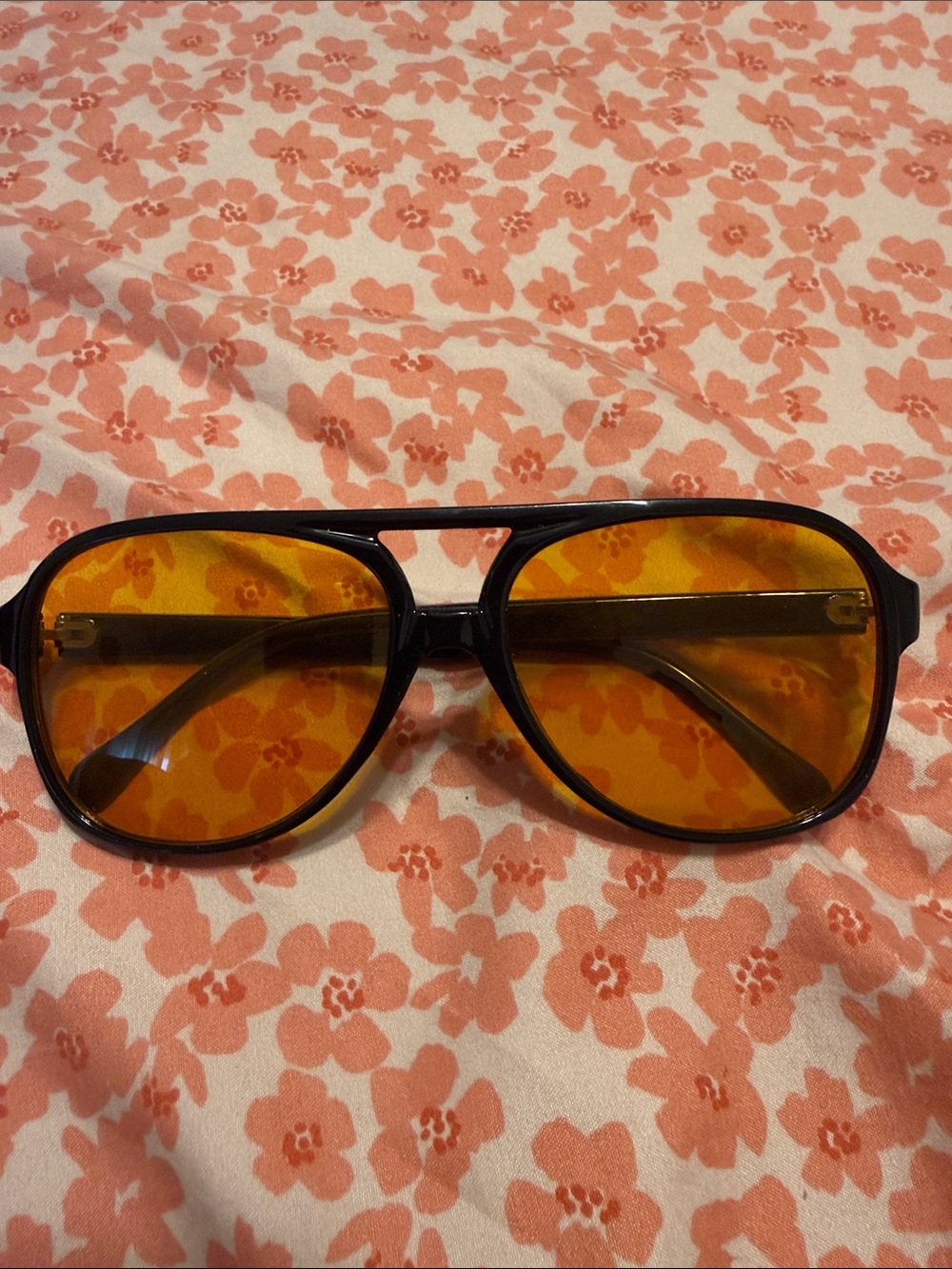 Oversized Black Frame Sunglasses with Amber Lenses